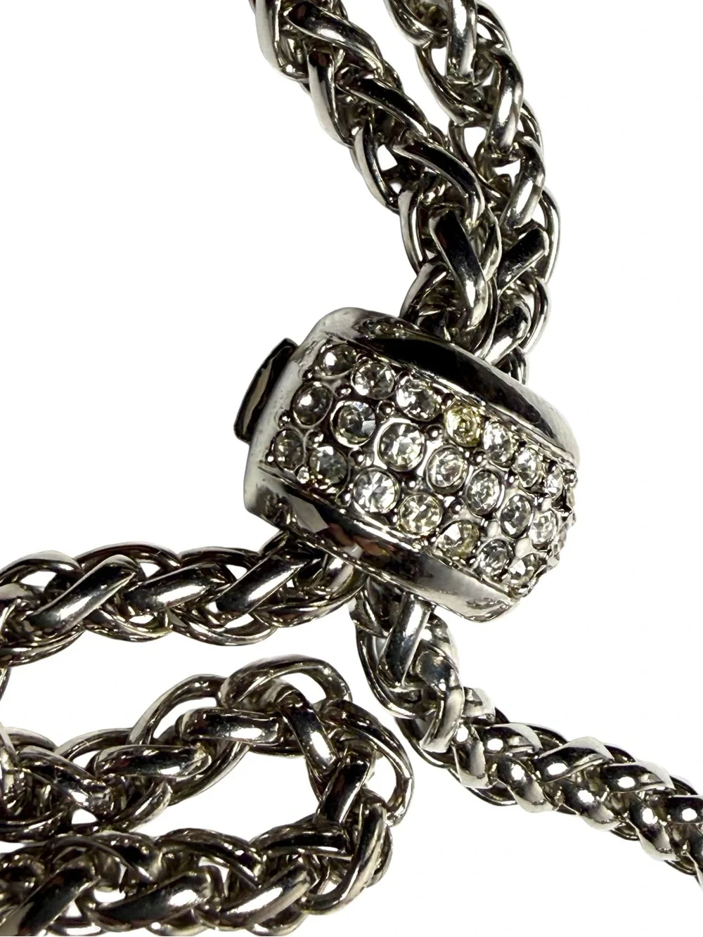 Silver Crystal Pavé Bead Chain Bolo Necklace